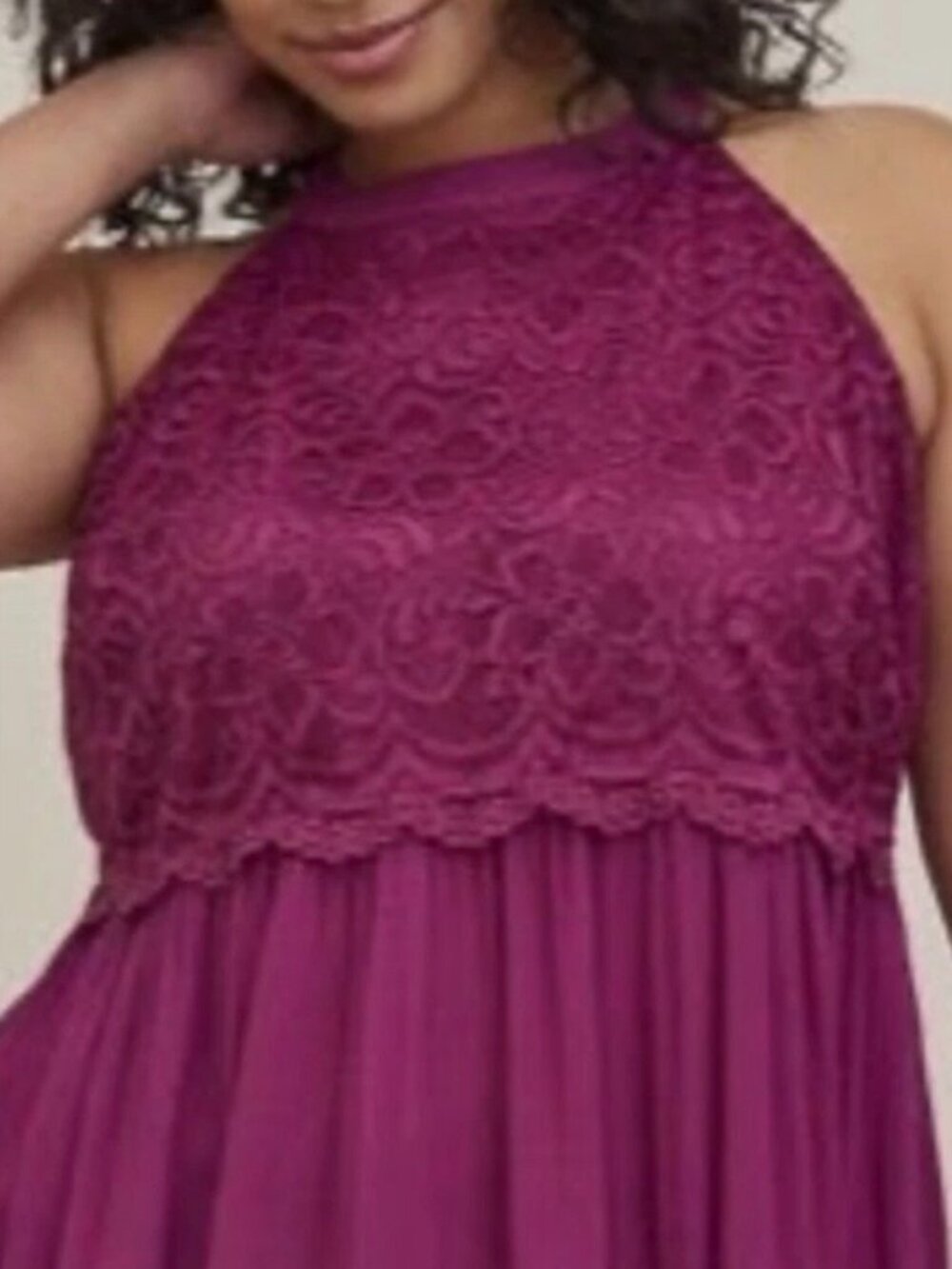 Torrid Floral Gauze Lace Halter Top Cami Size 00 M/L 10 Boysenberry Babydoll